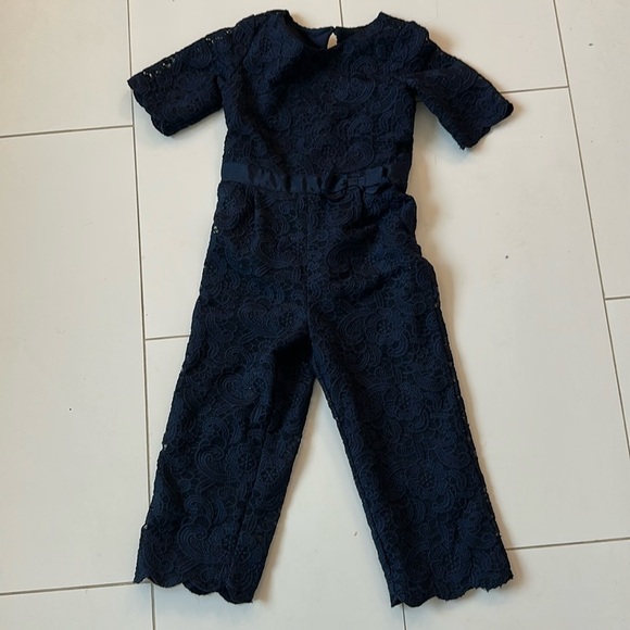 Janie and Jack Lace jumpsuit navy 4T - Picture 4 of 6